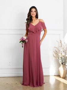 Wholesale Cold Shoulder Ruffle Chiffon Bridesmaid Dress By LAV3263