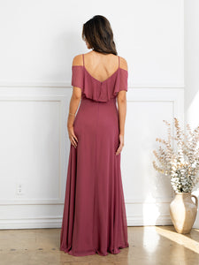Wholesale Cold Shoulder Ruffle Chiffon Bridesmaid Dress By LAV3263