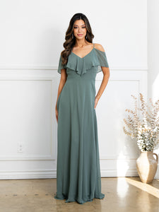 Wholesale Cold Shoulder Ruffle Chiffon Bridesmaid Dress By LAV3263
