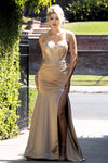 Cargar imagen en el visor de la galería, LAF8455 Wholesale Satin Trumpet Prom Dress with Corset Bodice Sweetheart Neckline &amp; High Slit - CHAMPAGNE - Long Prom Dress LAF