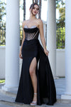 Load image into Gallery viewer, Prom Dresses Beaded Prom Long Formal Slit Corset Evening Dress Black