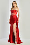 Load image into Gallery viewer, Prom Dresses Beaded Prom Long Formal Slit Corset Evening Dress Red