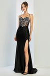 Load image into Gallery viewer, Prom Dresses Prom Long Corset Beaded Slit Formal Dress Black