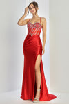 Load image into Gallery viewer, Prom Dresses Prom Long Corset Beaded Slit Formal Dress Red