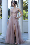 Load image into Gallery viewer, Prom Dresses Prom Long A Line Corset Beaded Formal Dress Smoky Blue
