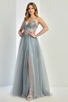 Load image into Gallery viewer, Prom Dresses Prom Long A Line Corset Beaded Formal Dress Smoky Blue