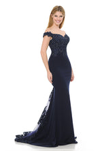 Load image into Gallery viewer, Off-Shoulder Lace Bodice Mermaid Gown with Sheer Back Train for Formal Events By LAF8134