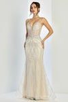 Load image into Gallery viewer, Prom Dresses Fitted Long Formal Beaded Prom Dress Silver Nude
