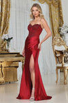 Load image into Gallery viewer, Wholesale Strapless Sweetheart Beaded Sheath Glitter Satin Prom Evening Gown with Slit by LAL3338