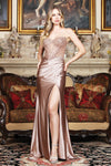 Load image into Gallery viewer, Wholesale Strapless Sweetheart Beaded Sheath Glitter Satin Prom Evening Gown with Slit by LAL3338