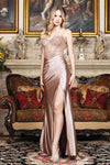 Load image into Gallery viewer, Wholesale Strapless Sweetheart Beaded Sheath Glitter Satin Prom Evening Gown with Slit by LAL3338