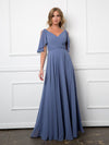 Load image into Gallery viewer, Long Formal Flutter Sleeves Bridesmaid Dress By LA Merchandise LAV3345