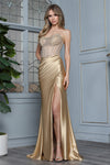Load image into Gallery viewer, Wholesale Strapless Beaded Corset Prom Dress with High Slit Satin Skirt by LAL3346