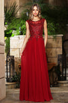 Load image into Gallery viewer, Wholesale Illusion Bateau Neck Cap Sleeve Beaded Sequin A-Line Chiffon Evening Gown by LAL3353-03