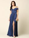 Load image into Gallery viewer, Off-Shoulder Satin A-Line Evening Gown With Slit By LA Merchandise LAV3355 - Navy - Formal Dress LAV
