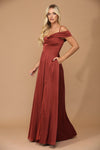 Load image into Gallery viewer, Off-Shoulder Satin A-Line Evening Gown With Slit By LA Merchandise LAV3355 - Rust - Formal Dress LAV