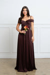 Load image into Gallery viewer, Off-Shoulder Satin A-Line Evening Gown With Slit By LA Merchandise LAV3355 - Brown - Formal Dress LAV