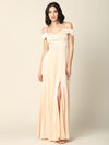 Load image into Gallery viewer, Off-Shoulder Satin A-Line Evening Gown With Slit By LA Merchandise LAV3355 - Champagne - Formal Dress LAV