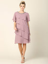 Load image into Gallery viewer, Wholesale Layered Chiffon Cocktail Dress with Flutter Sleeves &amp; Beaded Neckline by LAV3361 - Mauve - Mother of the Bride Dresses LAV