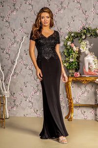 LA Merchandise LAS3361 Short Sleeve Long Mother Of The Bride Dress