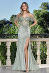 Load image into Gallery viewer, Wholesale Off-Shoulder Beaded Fringe Rhinestone Sheath Prom Dress with High Slit by LAL3362