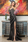 Load image into Gallery viewer, Prom Dresses Fitted Sequin Slit Formal Long Prom Dress Adora Design 3395 Black/Gold