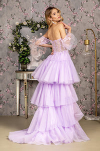 LA Merchandise LAS3396 Detachable Train Sheer Bodice Pageant Gown