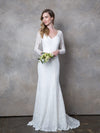 Load image into Gallery viewer, LA Merchandise LAV3407 Long Sleeve Lace Mermaid Wedding Dress with V-Neckline, Low Back, and Train