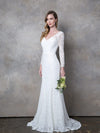 Load image into Gallery viewer, LA Merchandise LAV3407 Long Sleeve Lace Mermaid Wedding Dress with V-Neckline, Low Back, and Train