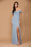 Cargar imagen en el visor de la galería, Long Off-Shoulder Chiffon Dress By LA Merchandise LAV3438 - Dusty Blue - Long Bridesmaids Dress LAV