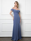 Cargar imagen en el visor de la galería, Long Off-Shoulder Chiffon Dress By LA Merchandise LAV3438 - Slate Blue - Long Bridesmaids Dress LAV