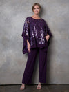 Load image into Gallery viewer, LA Merchandise LAV3443 Formal Pant Set W/ Sequin Cape Overlay - PLUM - Dress LAV