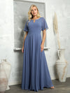 Load image into Gallery viewer, LAV3468 Wholesale Short Bell Sleeve Mother of the Bride Dress with Round Keyhole Neckline