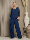Load image into Gallery viewer, Wholesale Three-Piece Chiffon Pant Set with Wide-Leg Pants Formal Outfit by LAV3483 - - Mother of the Bride Dresses LAV