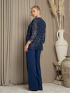 Load image into Gallery viewer, Wholesale Three-Piece Chiffon Pant Set with Wide-Leg Pants Formal Outfit by LAV3483 - - Mother of the Bride Dresses LAV