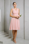 Load image into Gallery viewer, Wholesale Sleeveless Ruched Bodice Pleated Waistband A-Line Short Chiffon Dress by LAV3495