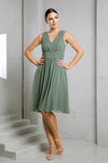 Load image into Gallery viewer, Wholesale Sleeveless Ruched Bodice Pleated Waistband A-Line Short Chiffon Dress by LAV3495