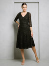 Load image into Gallery viewer, Wholesale Sequin Lace A-Line Tea-Length Dress with 3/4 Sleeves V-Neck Dress by LAV3497 - Black - Mother of the Bride Dresses LAV