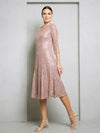 Load image into Gallery viewer, Wholesale Sequin Lace A-Line Tea-Length Dress with 3/4 Sleeves V-Neck Dress by LAV3497 - Mauve - Mother of the Bride Dresses LAV