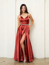 Load image into Gallery viewer, Long A-Line Prom Dress With Slit And Pockets By LA Merchandise LAV3506 - Rust - Prom Dresses LAV