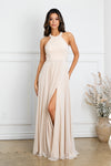 Load image into Gallery viewer, A-Line Formal Prom Dress With Side Slit By LA Merchandise LAV3513 - Champagne - Prom Dresses LAV