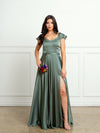 Load image into Gallery viewer, A-Line Formal Prom Dress With Flutter Sleeves By LA Merchandise LAV3532 - Eucalyptus - Formal Dresses LAV