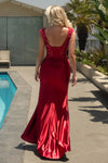 Load image into Gallery viewer, LAF8480 Wholesale Sequin Lace Sheath Evening Gown V-Neck Cap Sleeve Formal Dress with Slit - - Long Formal Dress LAF
