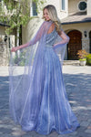 Load image into Gallery viewer, LAS3669 Wholesale Dusty Blue Beaded Sequin A-Line Prom Dress Sheer Cape Sleeve Halter Gown - - Long Formal Dress LAS