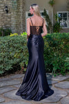 Load image into Gallery viewer, LAS3677 Wholesale Sleeveless Beaded Floral Sheer Bodice Corset Prom Gown with Satin Skirt and Slit - - Long Prom Dress LAS