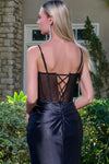 Load image into Gallery viewer, LAS3677 Wholesale Sleeveless Beaded Floral Sheer Bodice Corset Prom Gown with Satin Skirt and Slit - - Long Prom Dress LAS