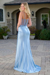 Load image into Gallery viewer, LAS3677 Wholesale Sleeveless Beaded Floral Sheer Bodice Corset Prom Gown with Satin Skirt and Slit - - Long Prom Dress LAS
