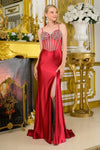 Load image into Gallery viewer, LAS3681 Wholesale Satin Formal Gown with Beaded Sheer Corset Bodice Lace-Up Back Leg Slit &amp; Train