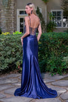 Load image into Gallery viewer, LAS3681 Wholesale Satin Formal Gown with Beaded Sheer Corset Bodice Lace-Up Back Leg Slit &amp; Train