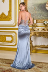 Load image into Gallery viewer, LAS3695 Wholesale Dusty Blue Beaded Corset Satin Prom Dress with Front Slit Formal Evening Gown - - Long Formal Dress LAS